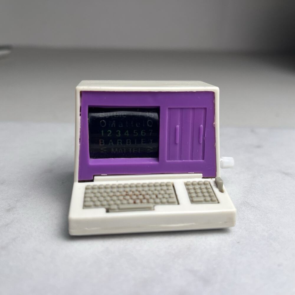 Vintage Barbie Computer Accessory 1989 Mattel Purple Screen Windup Toy WORKS - Picture 2 of 11